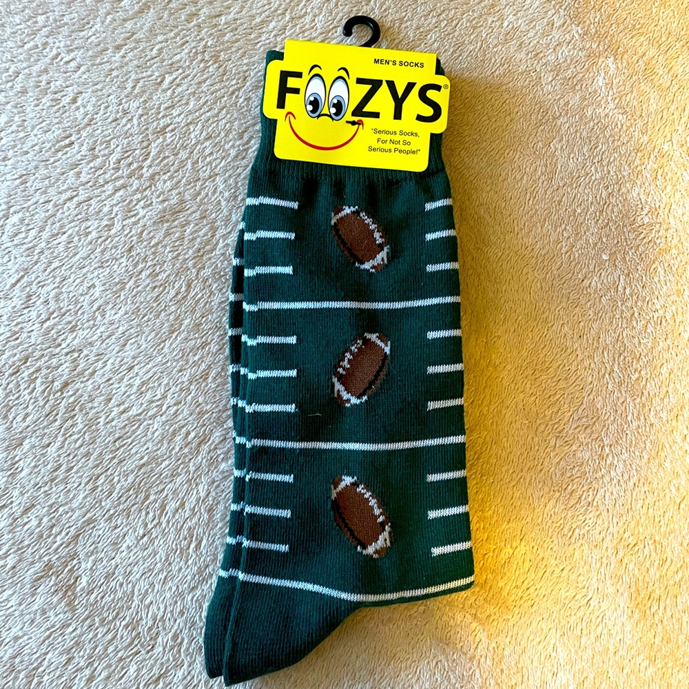 Foozy’s Men Collection.  Touchdown! Green Football Socks.